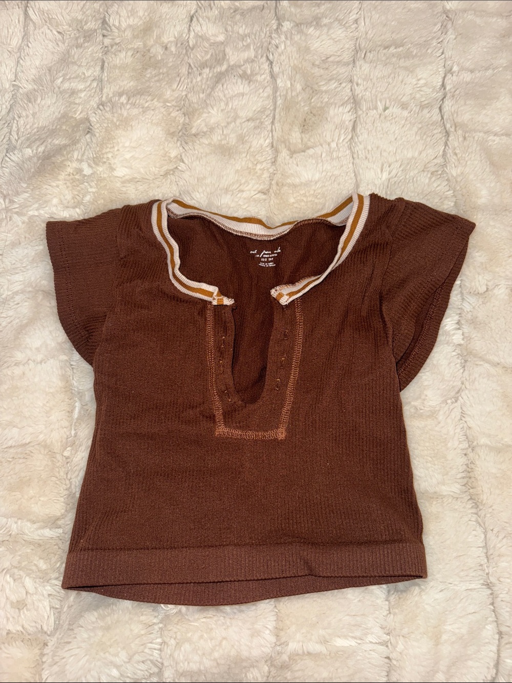 Urban Outfitters Brown Knit Crop Top with Striped Collar